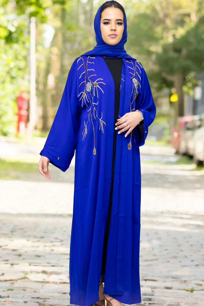 Royal Blue Bedazzled Open Front Abaya – Urban Modesty