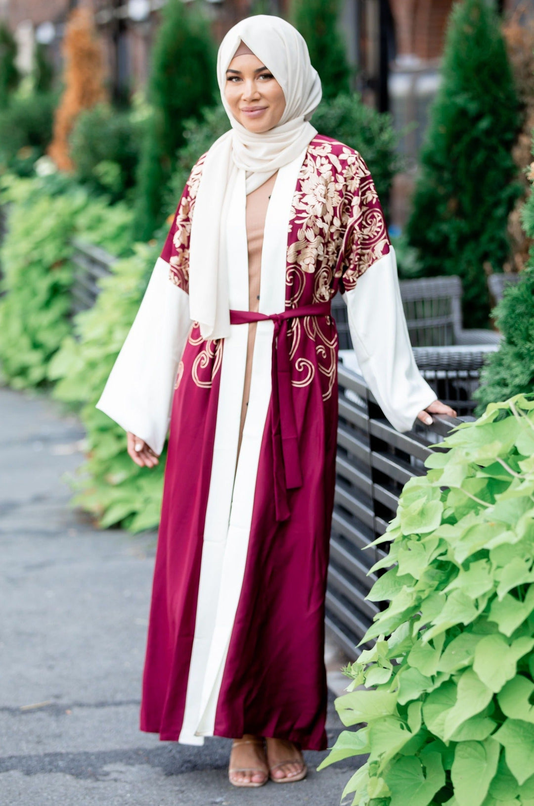 Royal in Red Embroidered Open Front Abaya