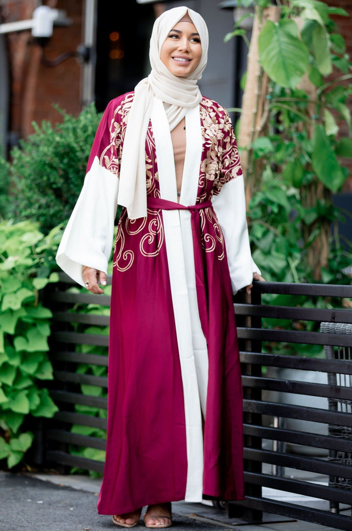 Royal in Red Embroidered Open Front Abaya