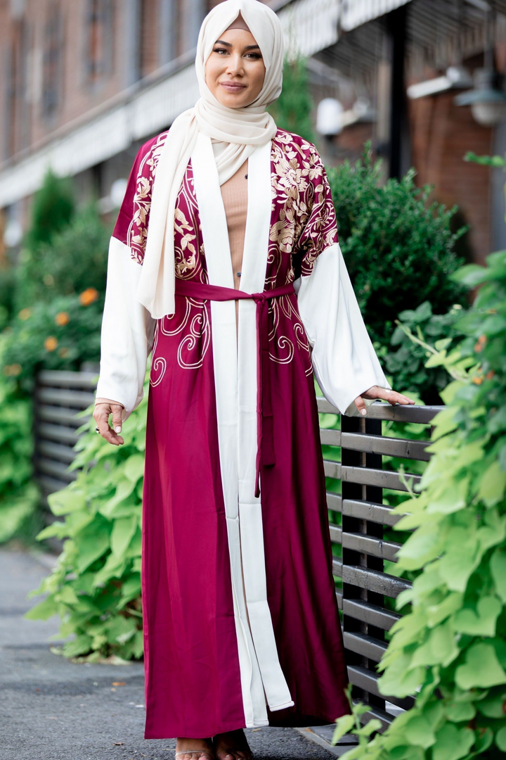 Royal in Red Embroidered Open Front Abaya