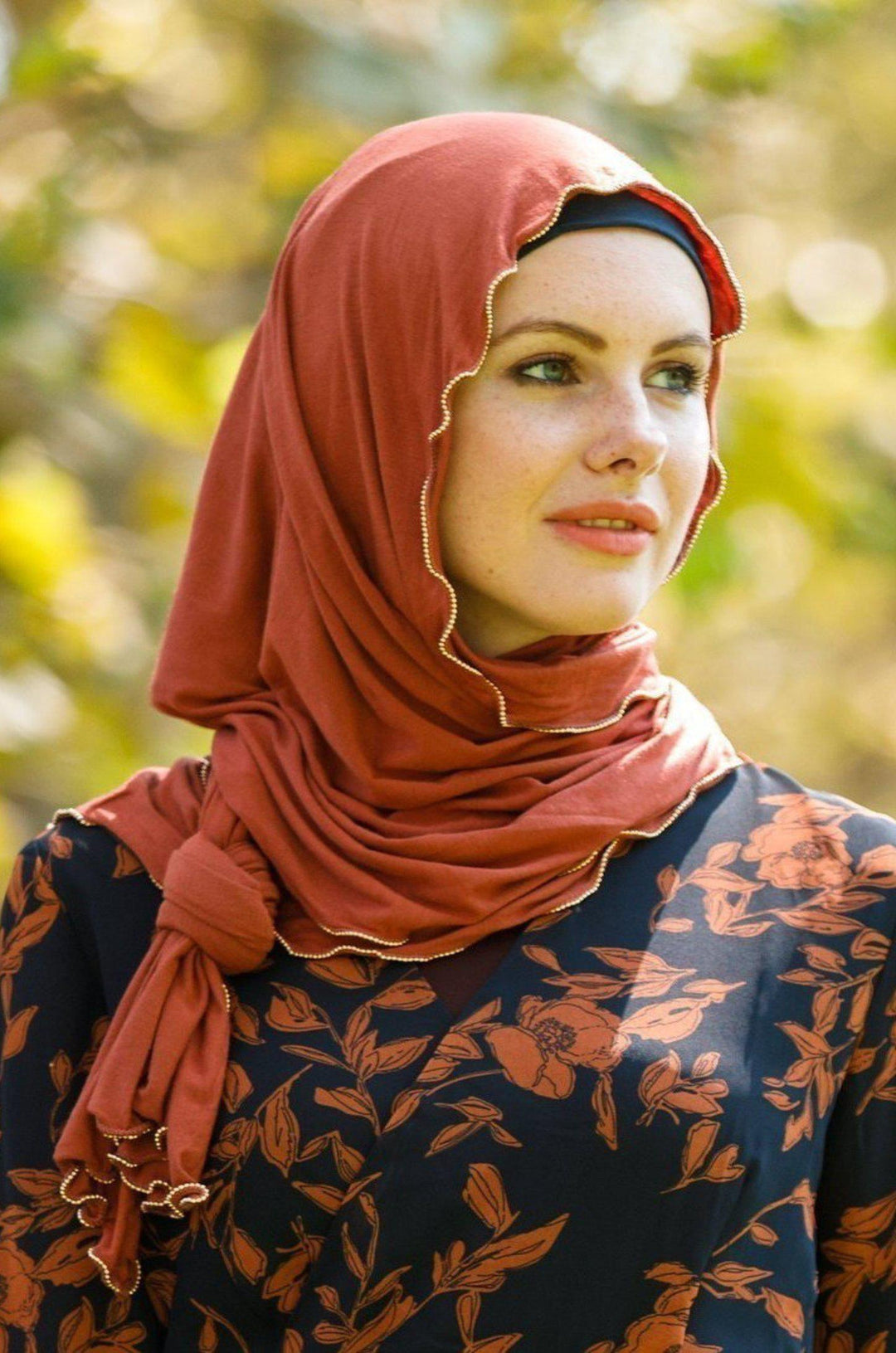 Rusty Jersey Solid With Beaded Trim Hijab