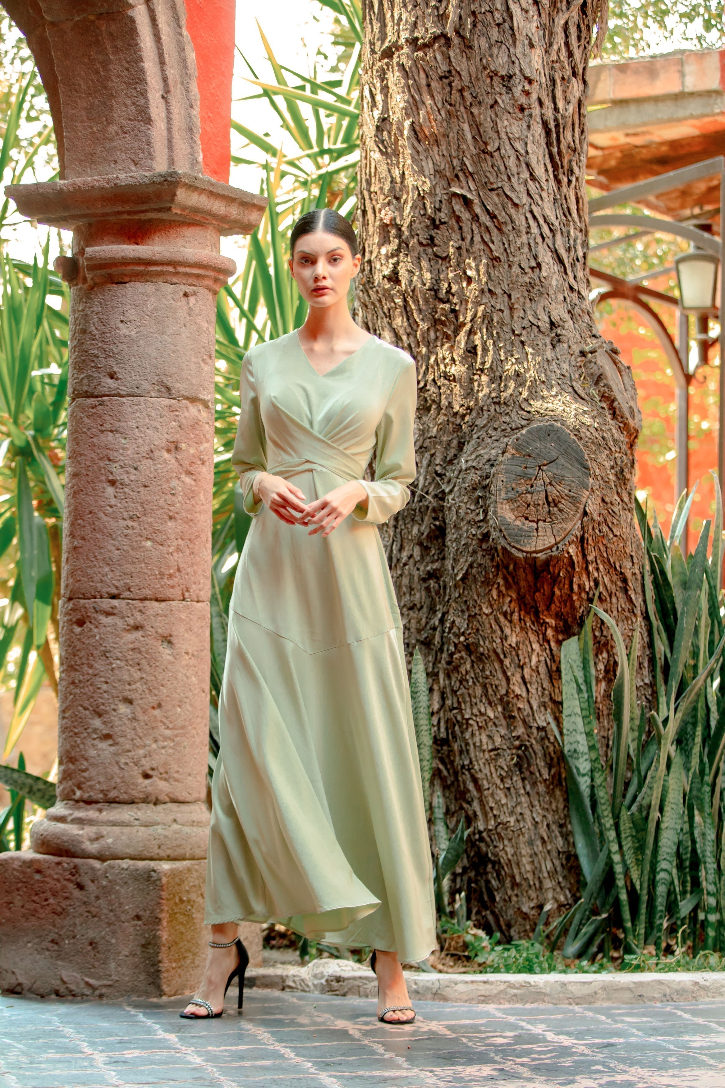 Sage Green Satin Maxi Dress - Clearance | Elegant Criss Cross – Urban  Modesty