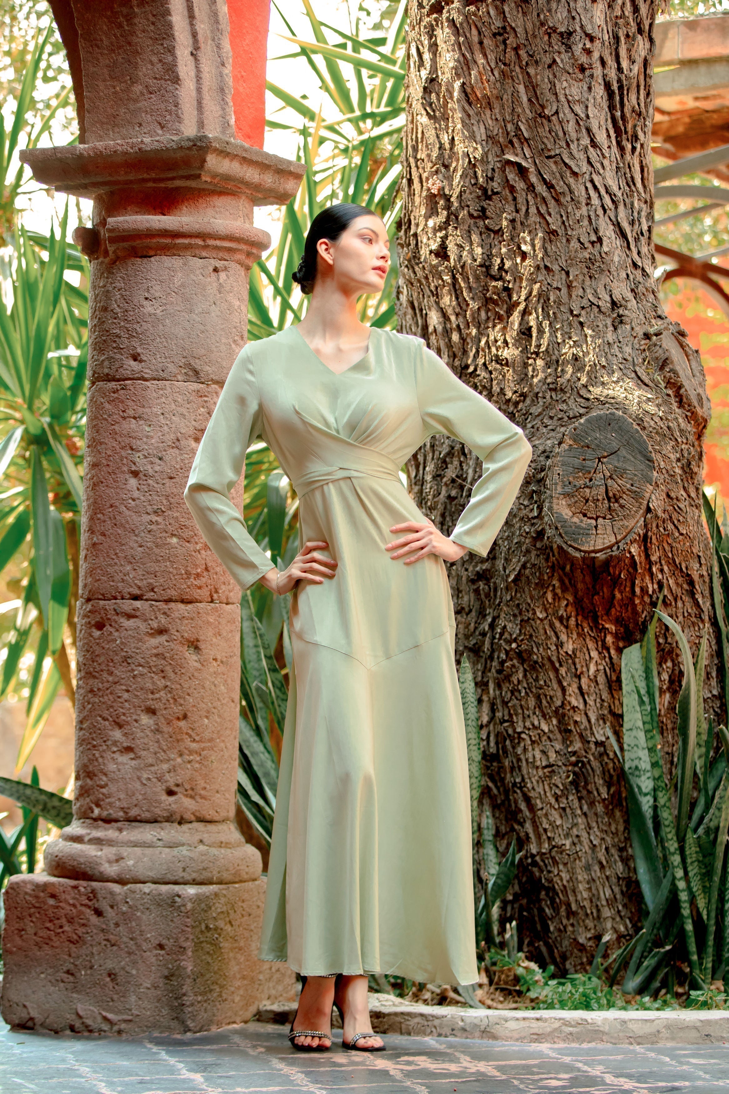 Sage Green Satin Maxi Dress - Clearance | Elegant Criss Cross – Urban  Modesty