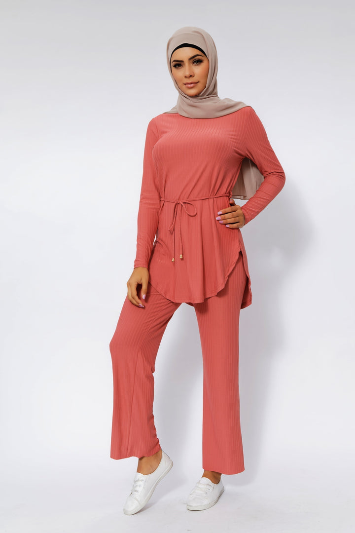 Salmon Ribbed Tunic & Pant Set