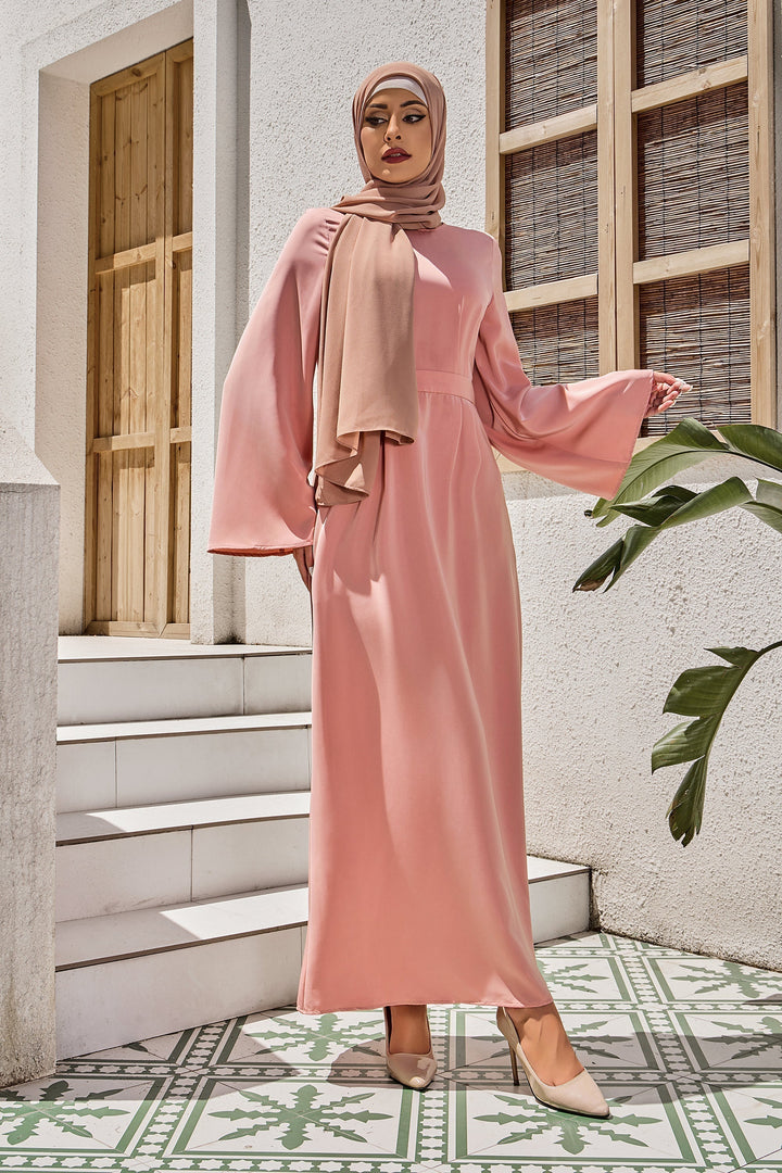 Salmon Satin Kimono Sleeves Maxi Dress-CLEARANCE