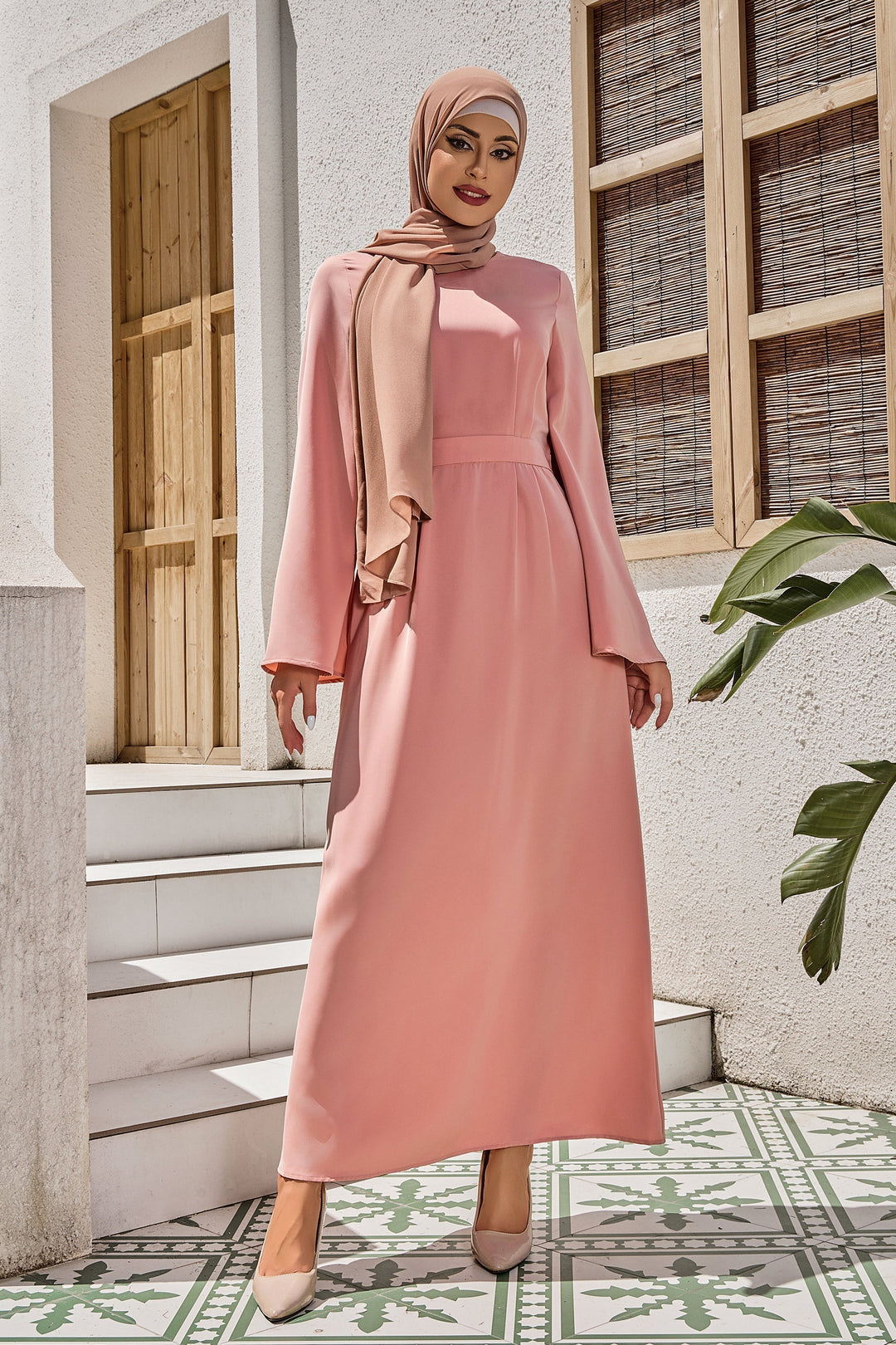 Salmon Satin Kimono Sleeves Maxi Dress-CLEARANCE