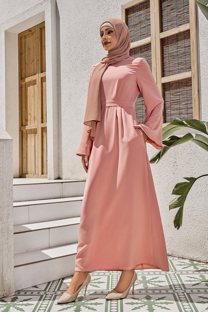 Salmon Satin Kimono Sleeves Maxi Dress-CLEARANCE