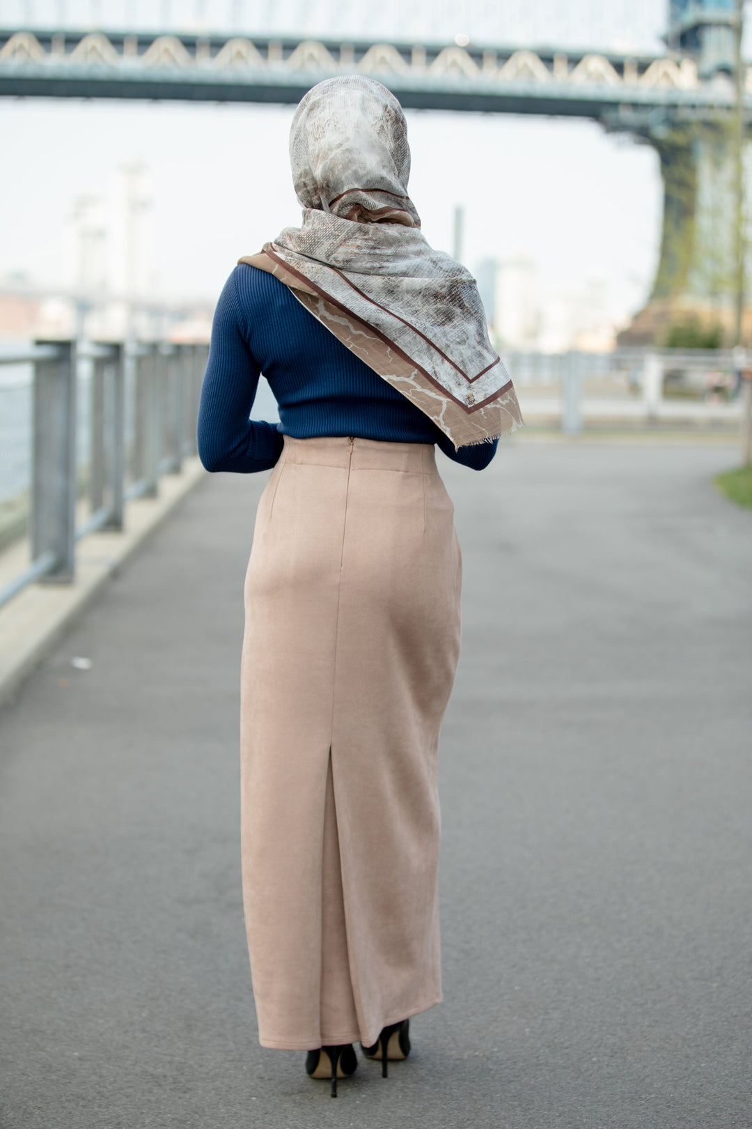 Sand Suede Pencil Maxi Skirt