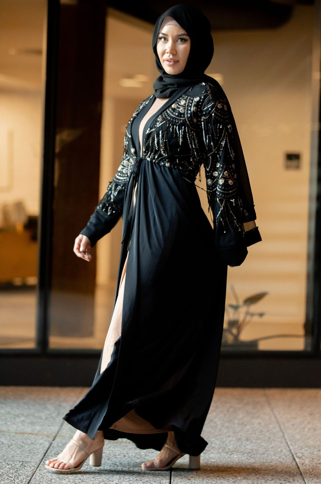 Sequin Love Open Front Abaya