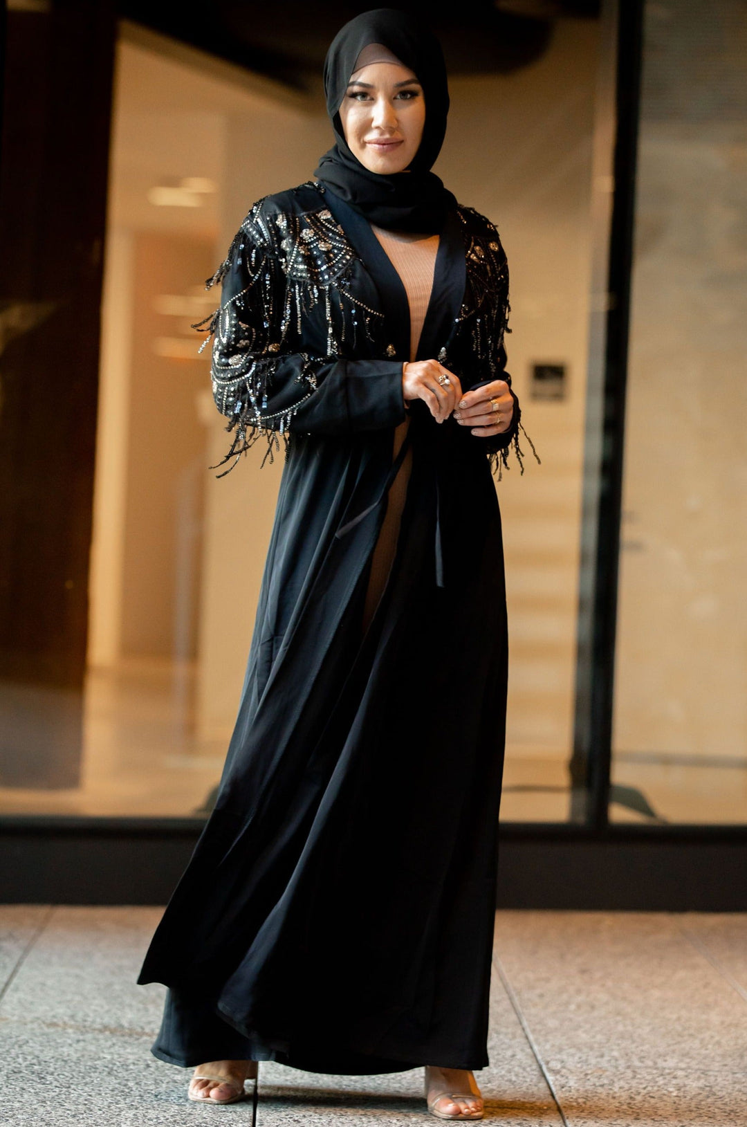 Sequin Love Open Front Abaya