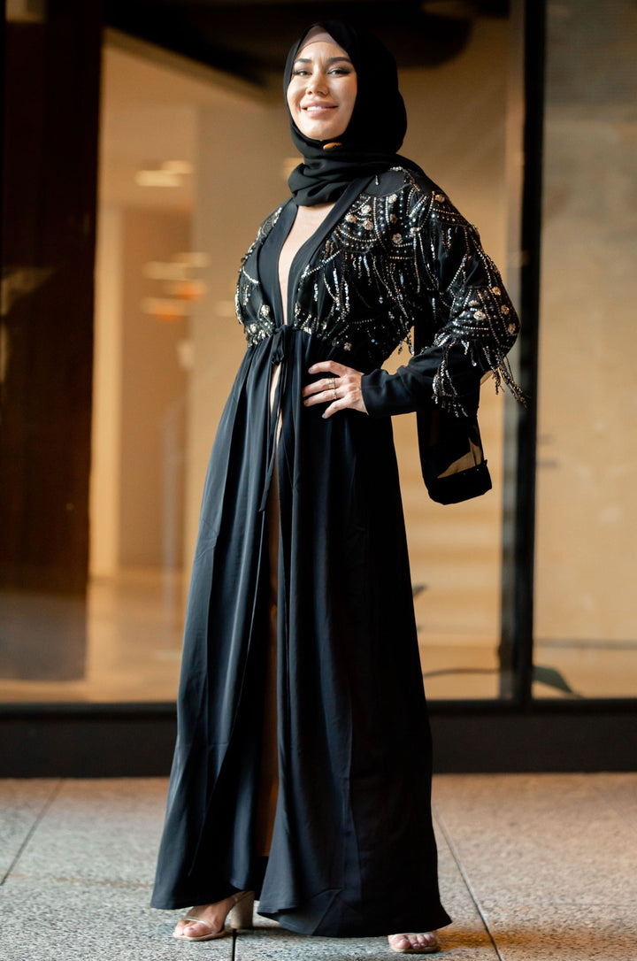 Sequin Love Open Front Abaya