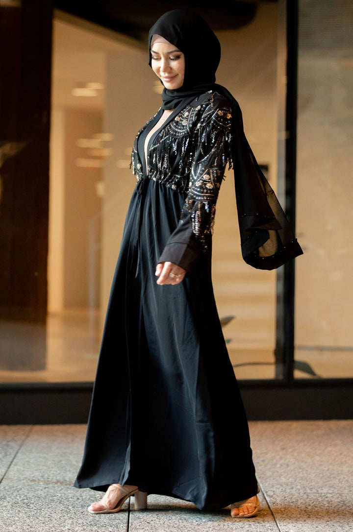 Sequin Love Open Front Abaya