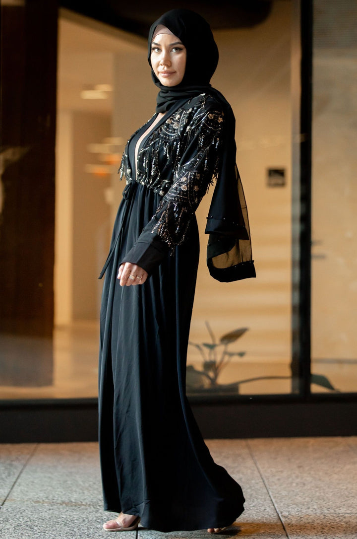 Sequin Love Open Front Abaya