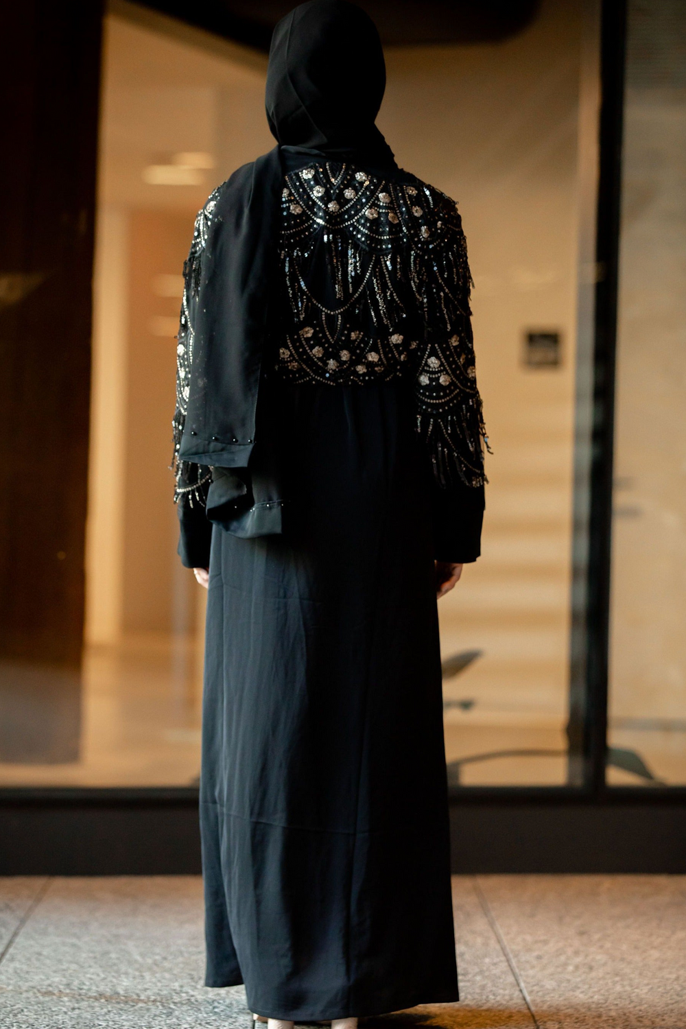 Sequin Love Open Front Abaya