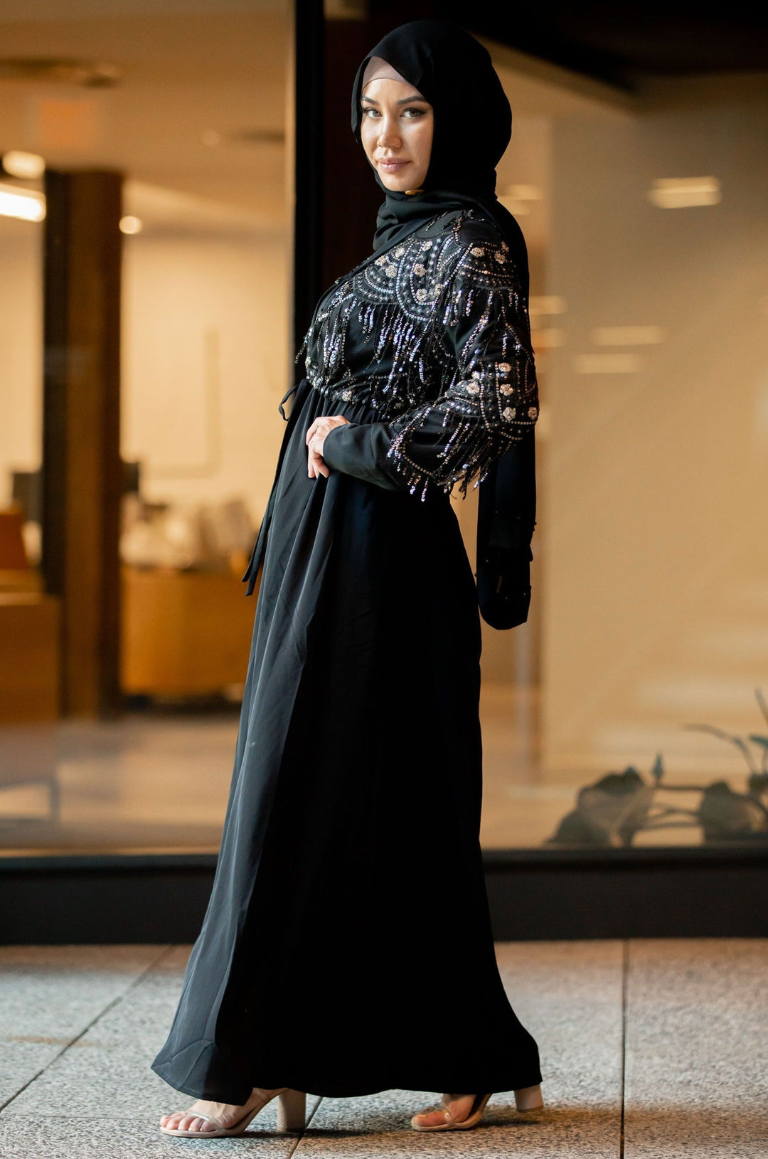 Sequin Love Open Front Abaya