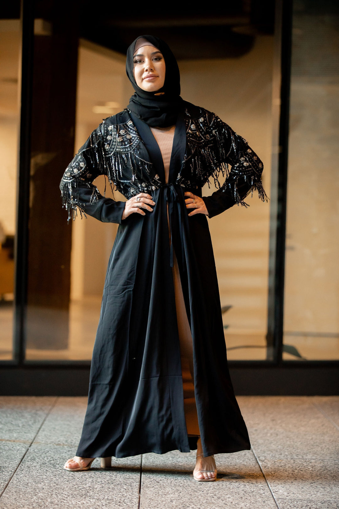 Sequin Love Open Front Abaya