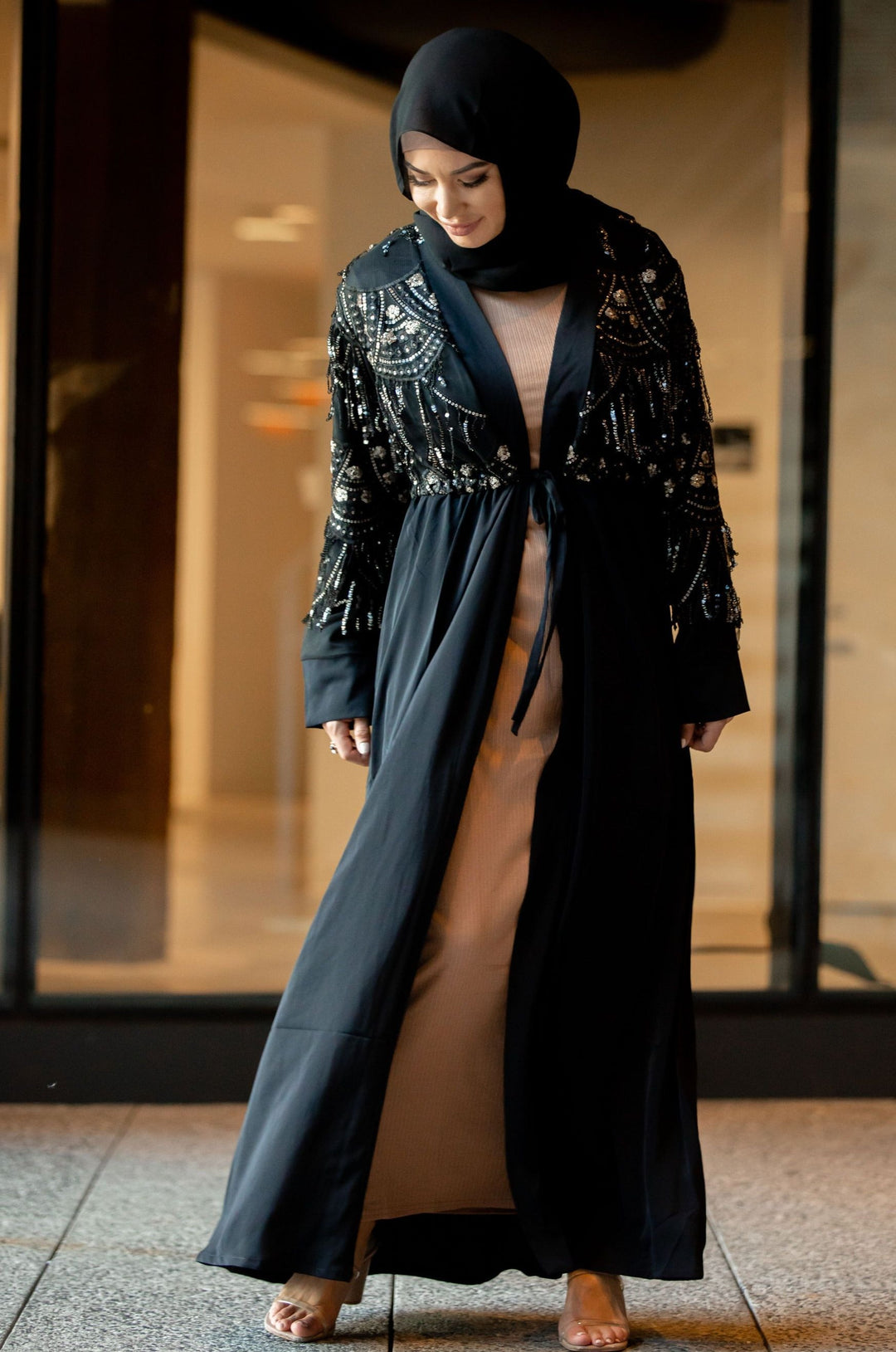 Sequin Love Open Front Abaya