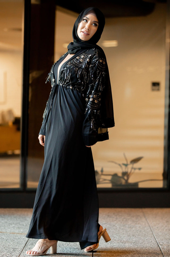 Sequin Love Open Front Abaya