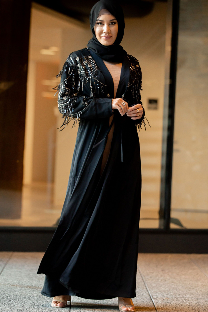 Sequin Love Open Front Abaya