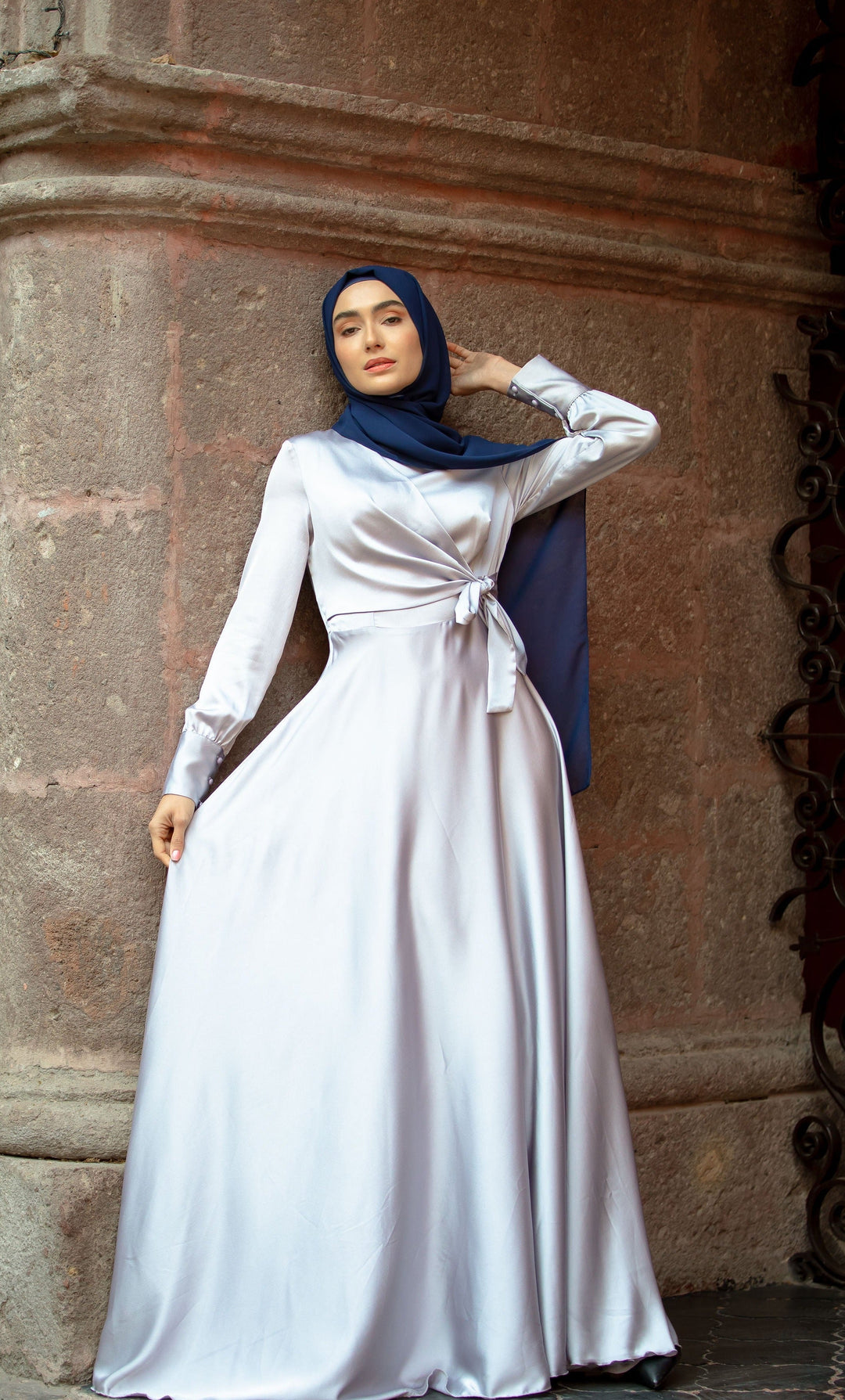 Silver Diana Side Knot Satin Gown - Urban Modesty