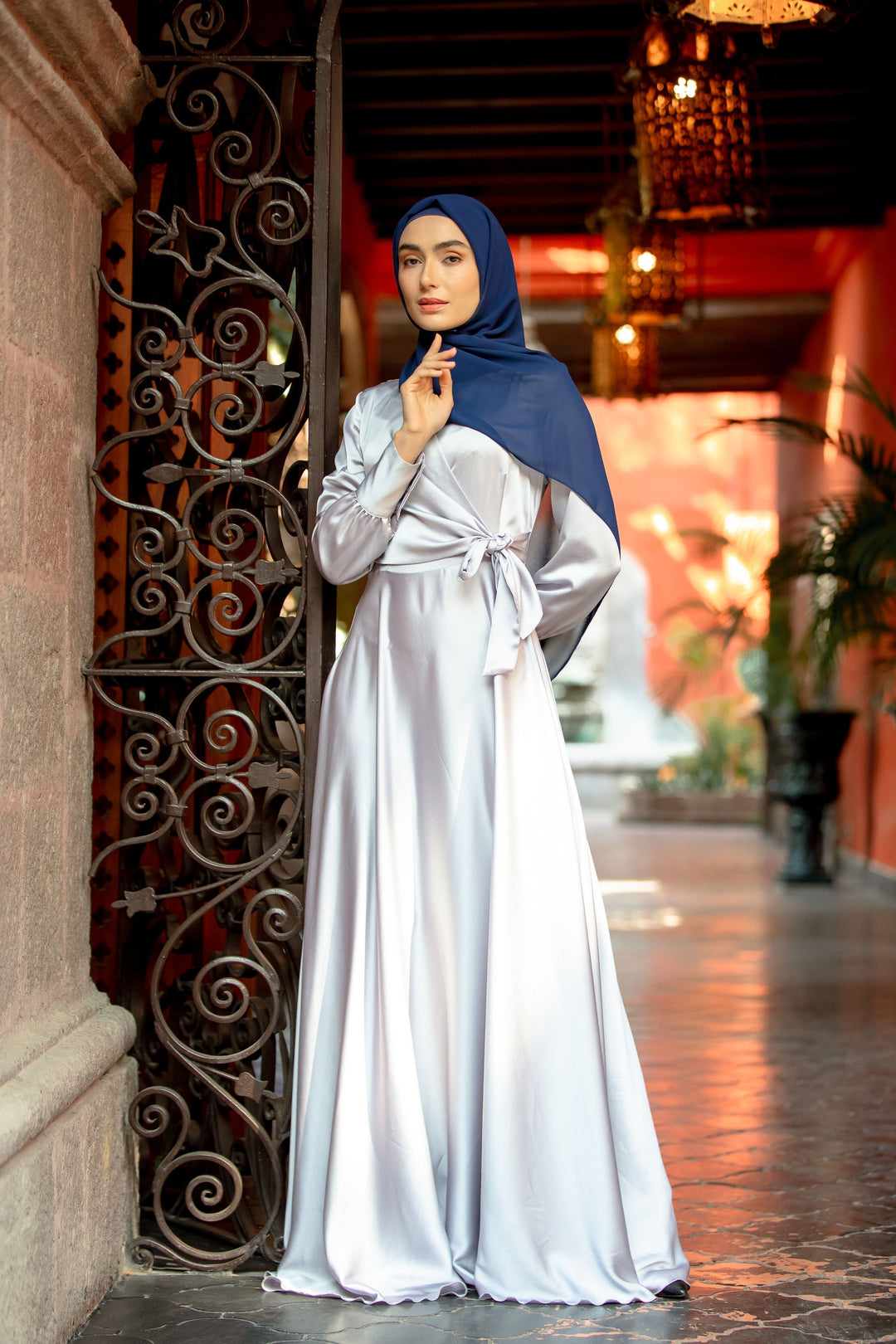 Silver Diana Side Knot Satin Gown - Urban Modesty