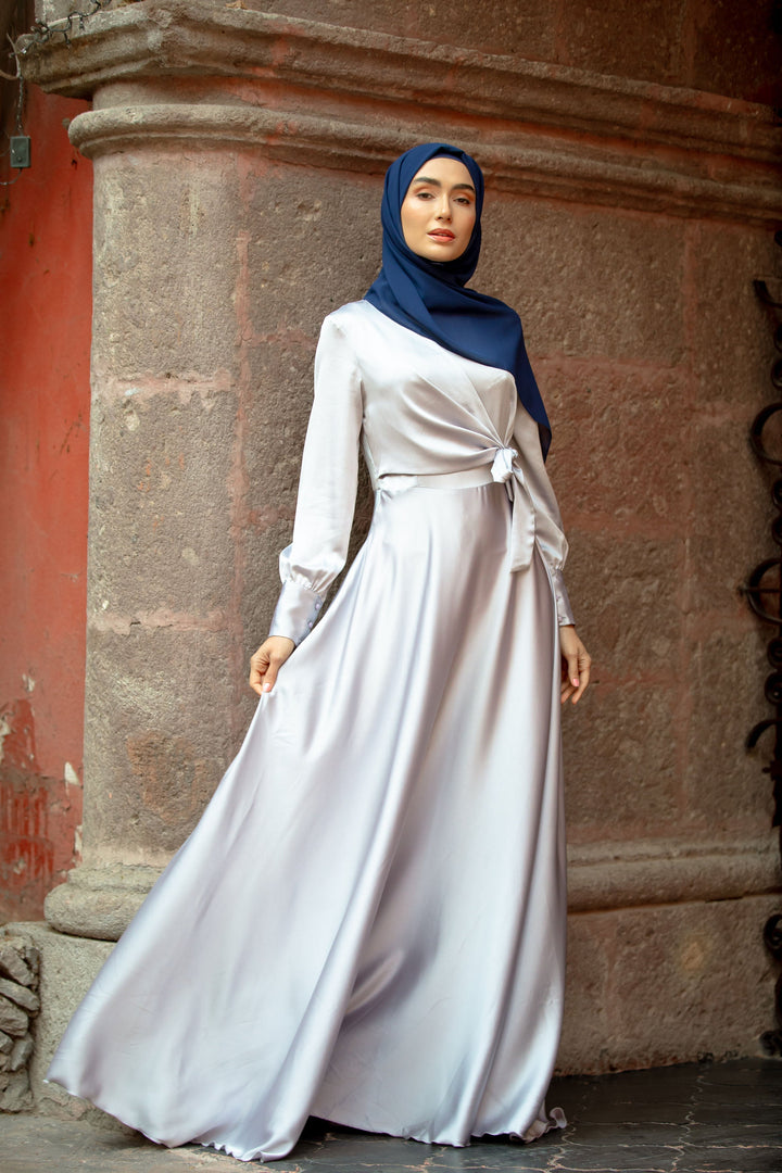 Silver Diana Side Knot Satin Gown - Urban Modesty