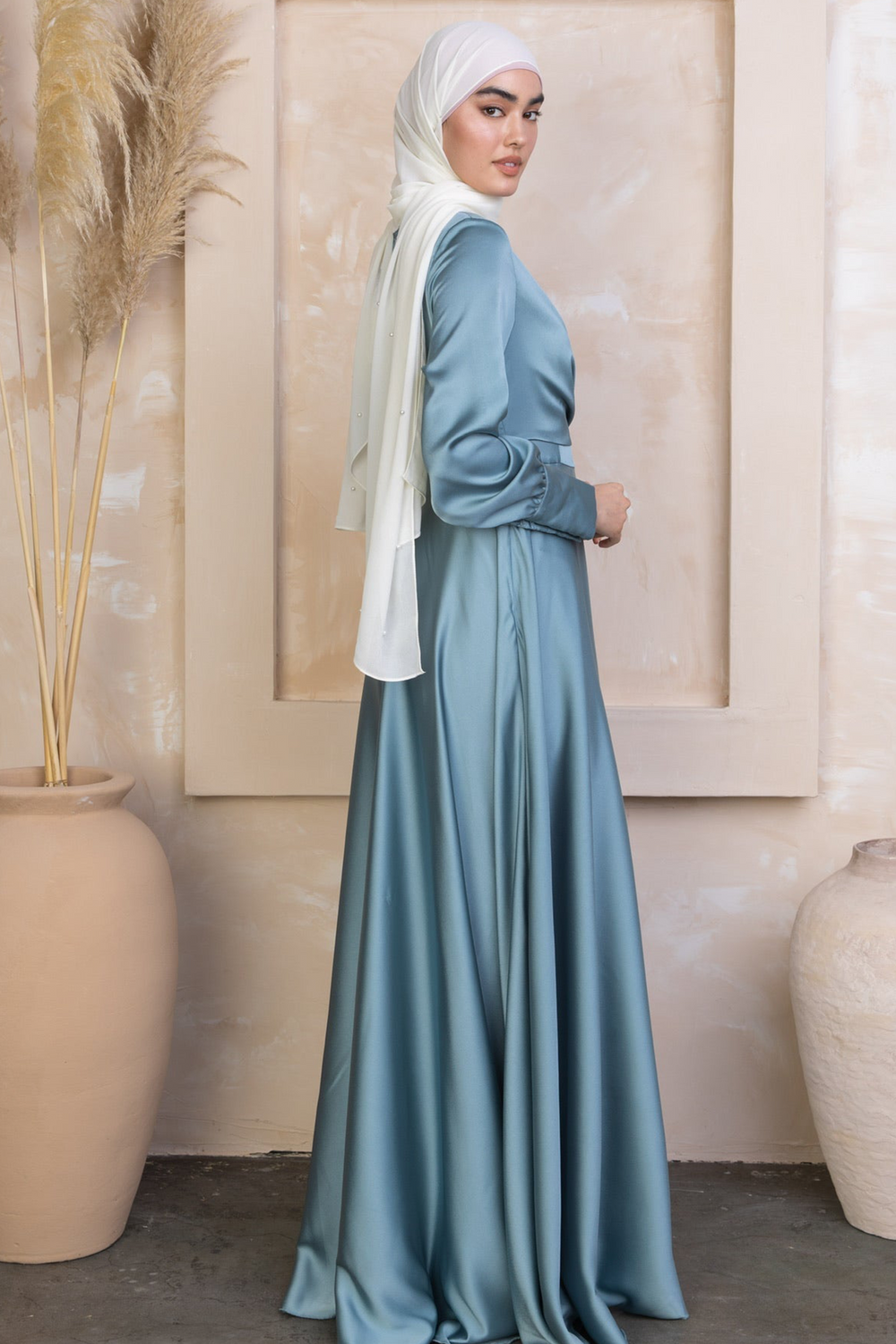 Sky Blue Diana Side Knot Satin Gown