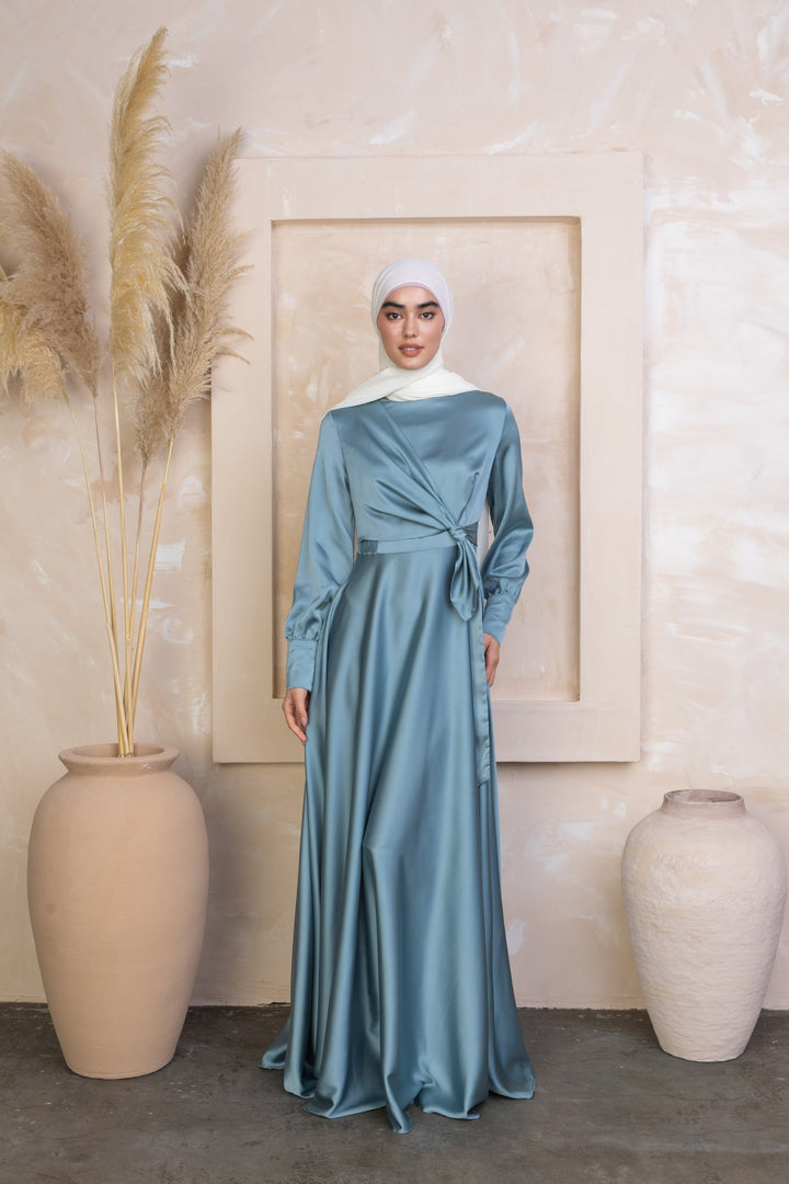 Sky Blue Diana Side Knot Satin Gown