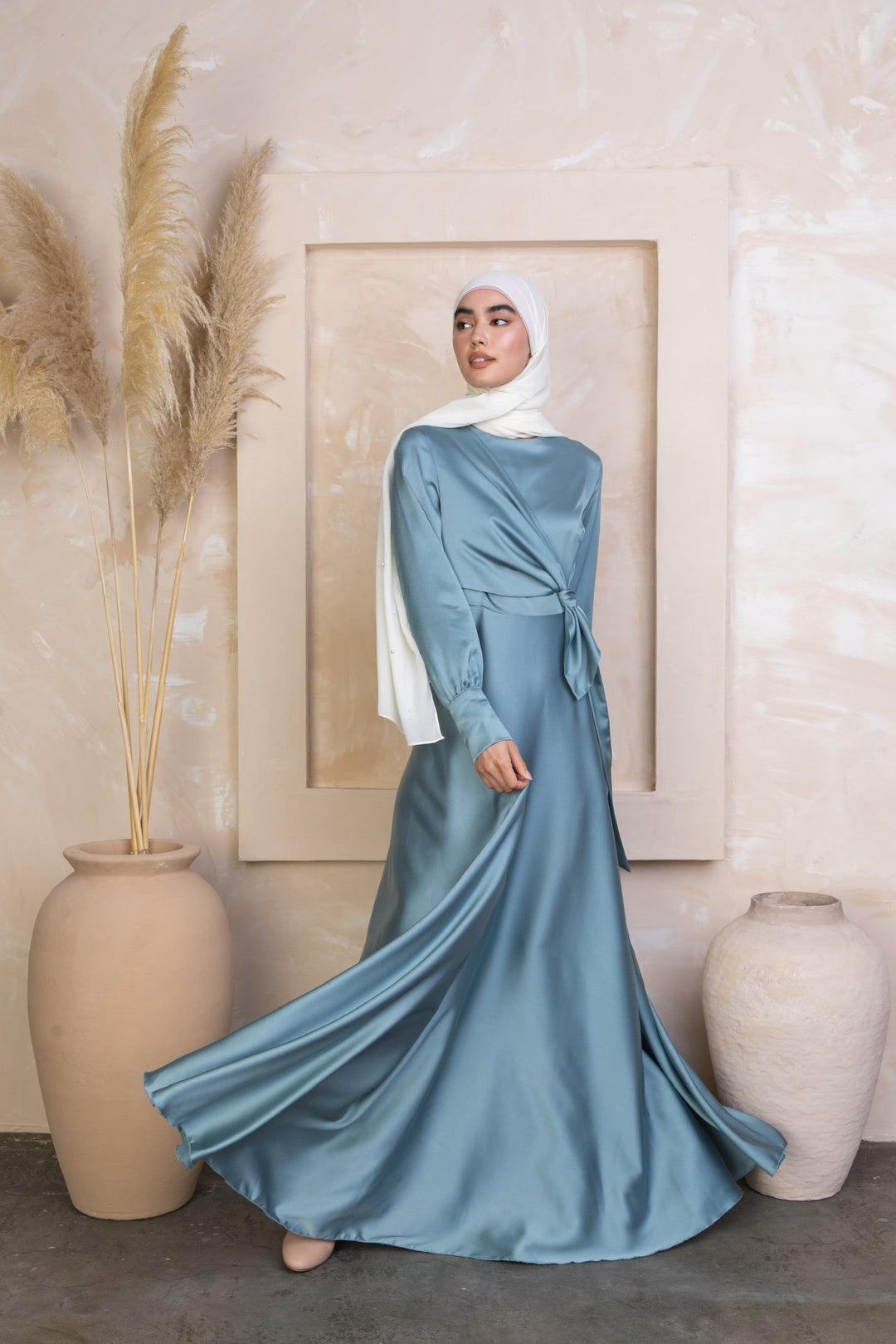 Sky Blue Diana Side Knot Satin Gown