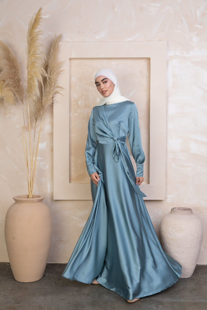 Sky Blue Diana Side Knot Satin Gown