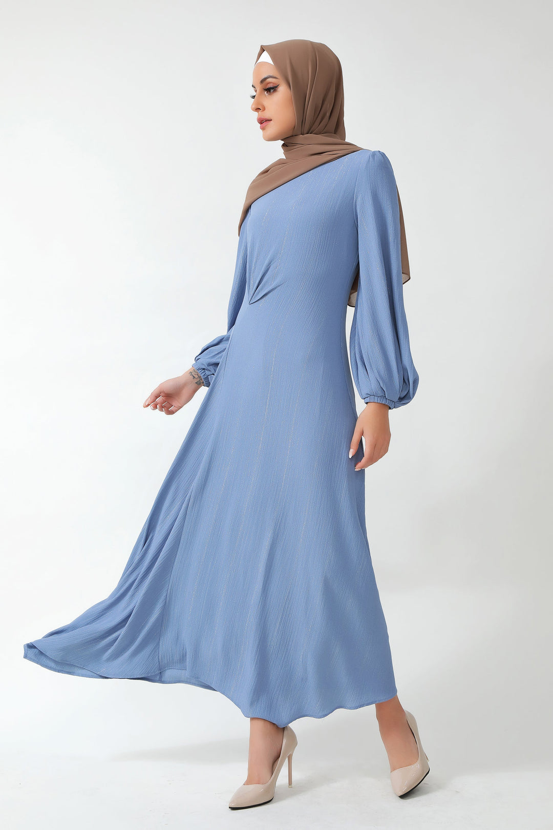 Something Blue Metallic Pinstripe Maxi Dress