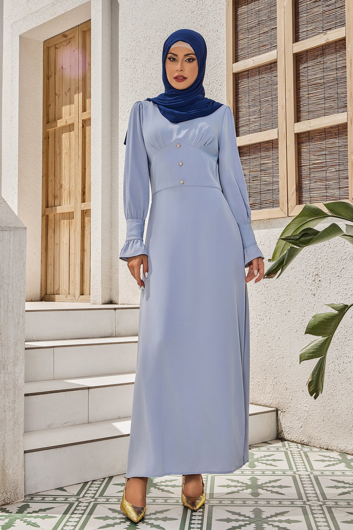 Steel Blue Bell Sleeve Maxi Dress-CLEARANCE