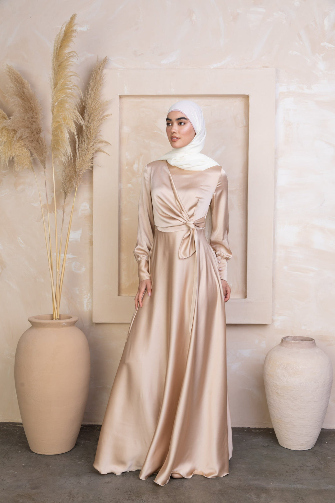 Tan Diana Side Knot Satin Gown