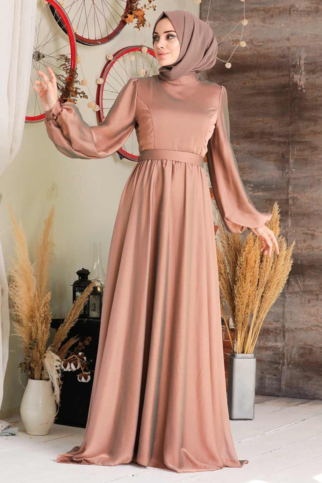 Taupe Inaya Satin Gown-CLEARANCE