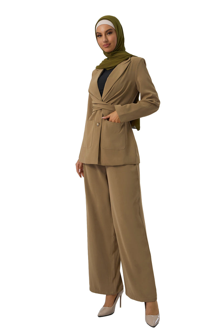 Taupe Jacket and Pants Suit Set