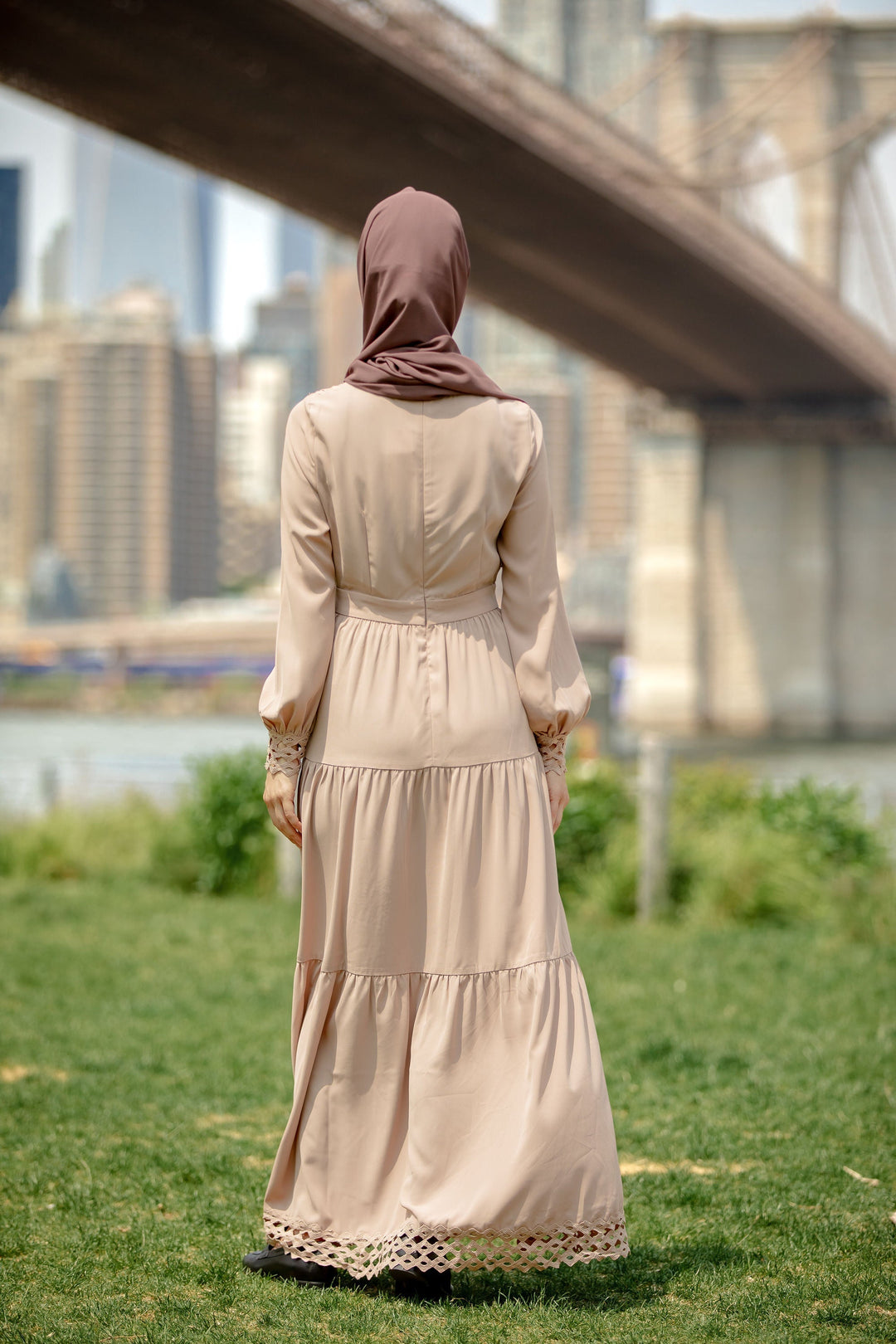 Taupe Lace Tiered Maxi Dress