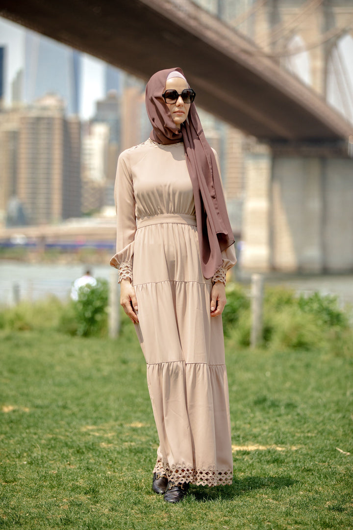 Taupe Lace Tiered Maxi Dress