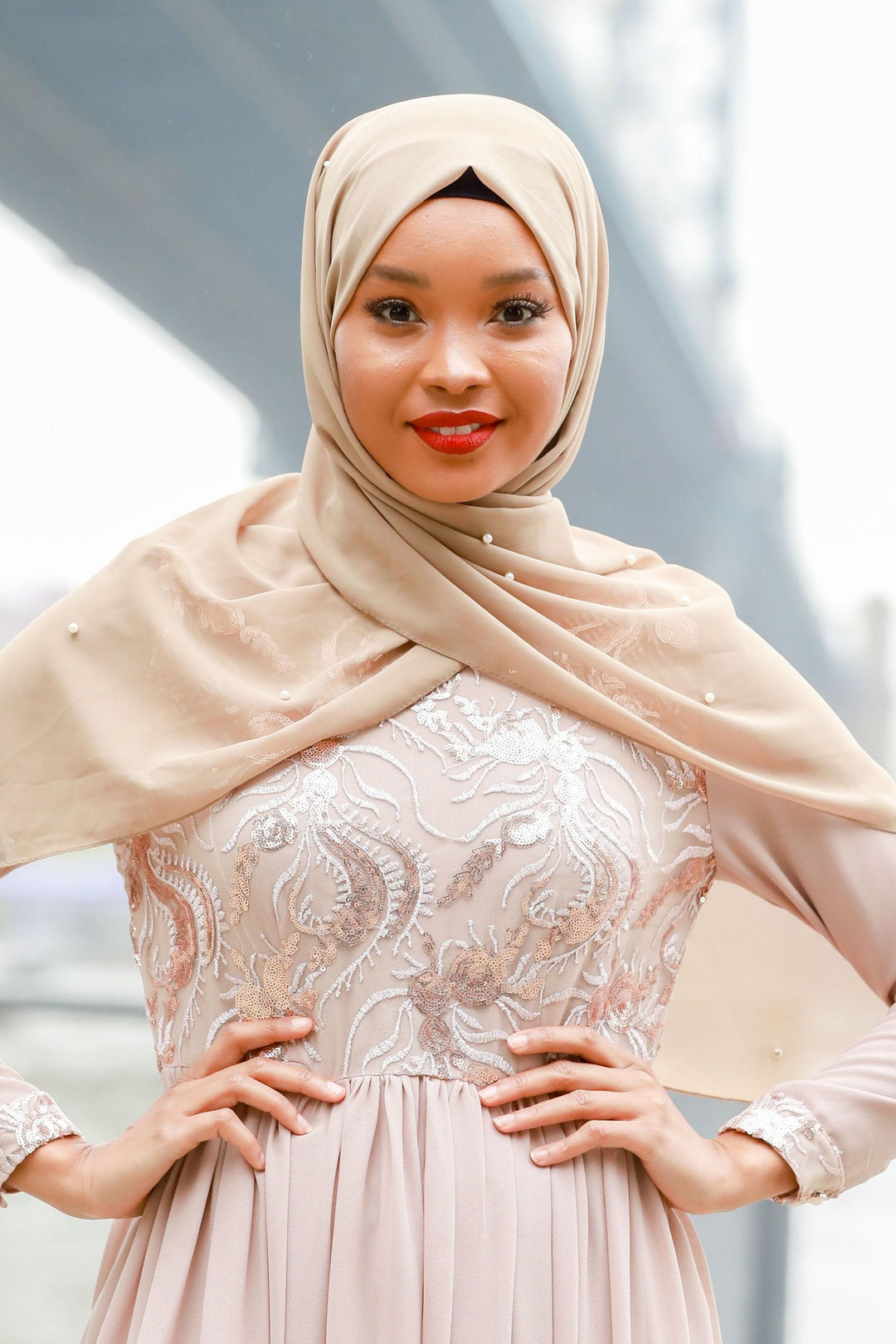 Taupe Pearl Chiffon Hijab - Urban Modesty