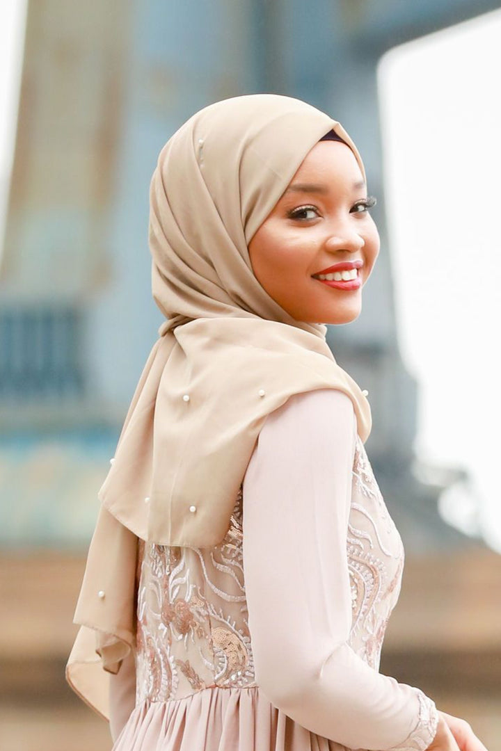 Taupe Pearl Chiffon Hijab - Urban Modesty