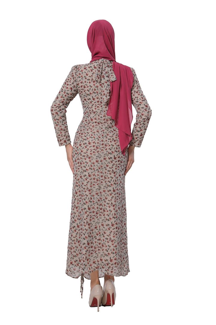 Taupe Rose Ruched Floral Long Sleeve Maxi Dress-CLEARANCE