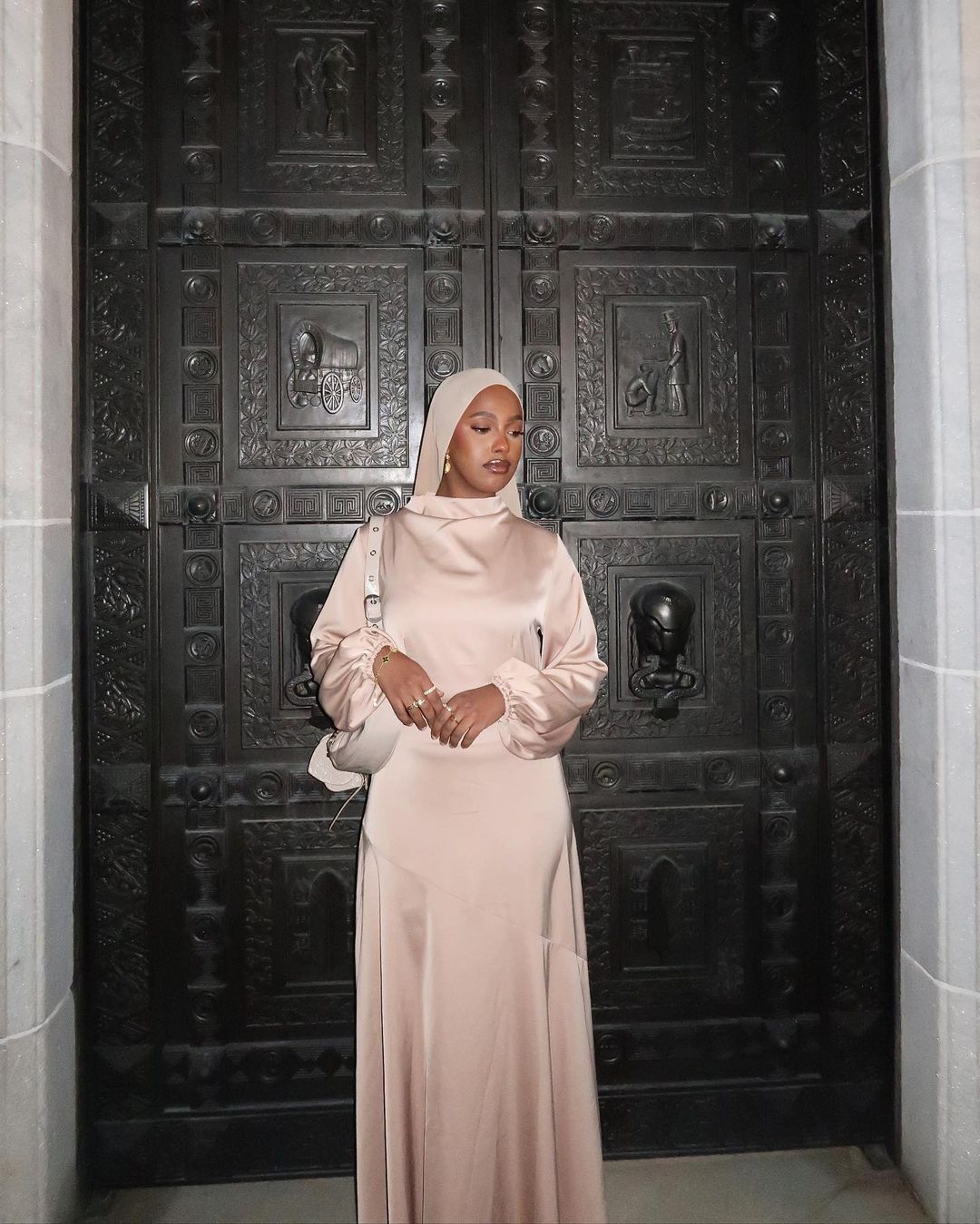 Taupe Satin Long Sleeve Maxi Dress-CLEARANCE