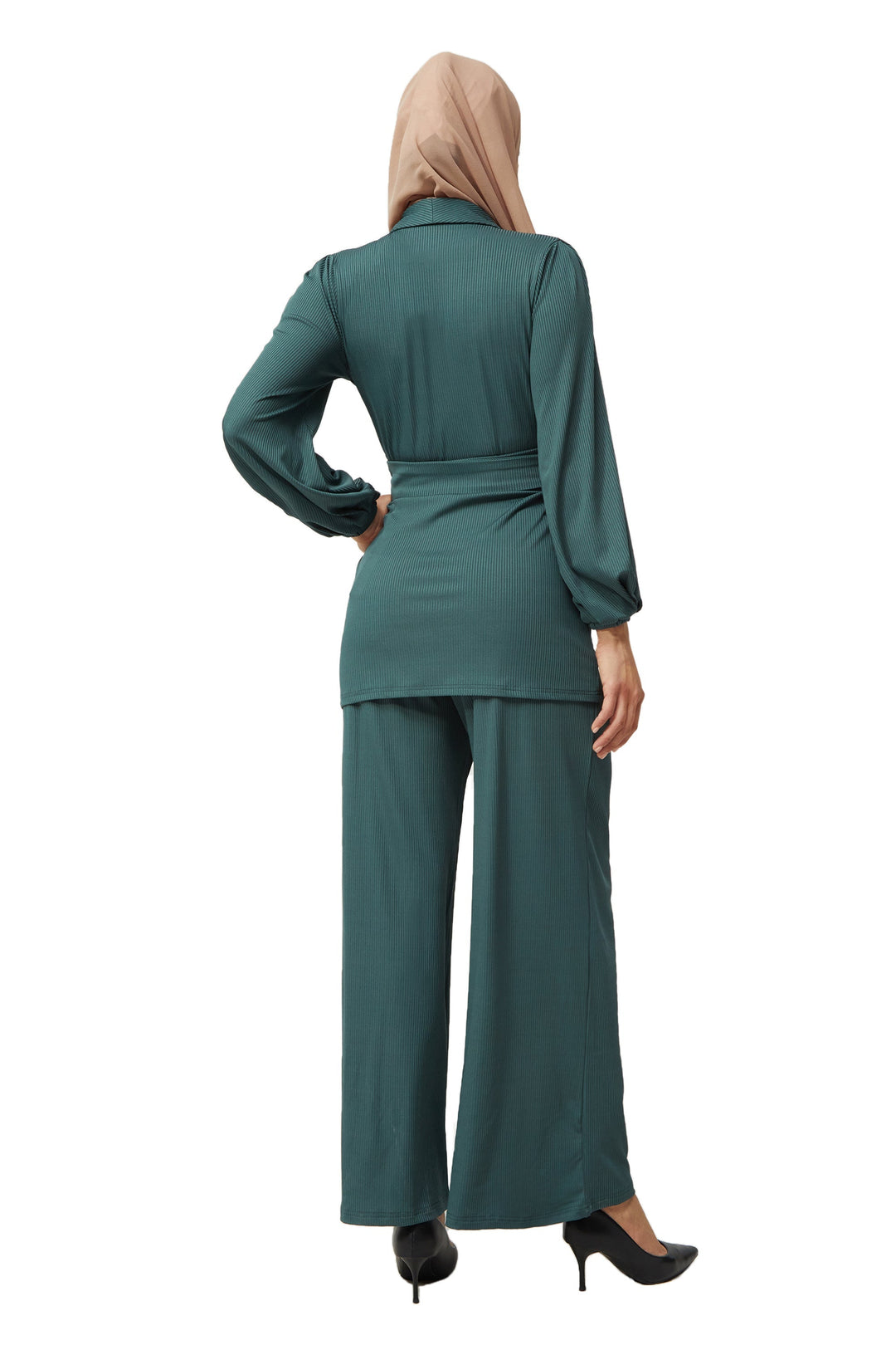 Teal Belted Ribbed Tunic & Pants Set-PREORDER