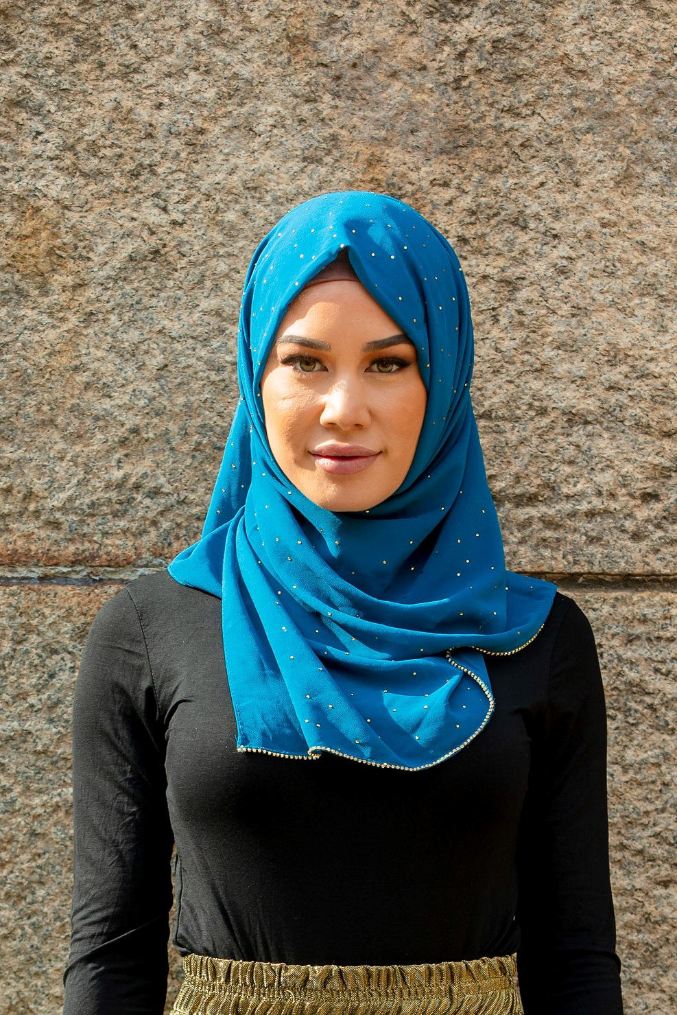 Teal Blue Beaded Chiffon Hijab - Urban Modesty