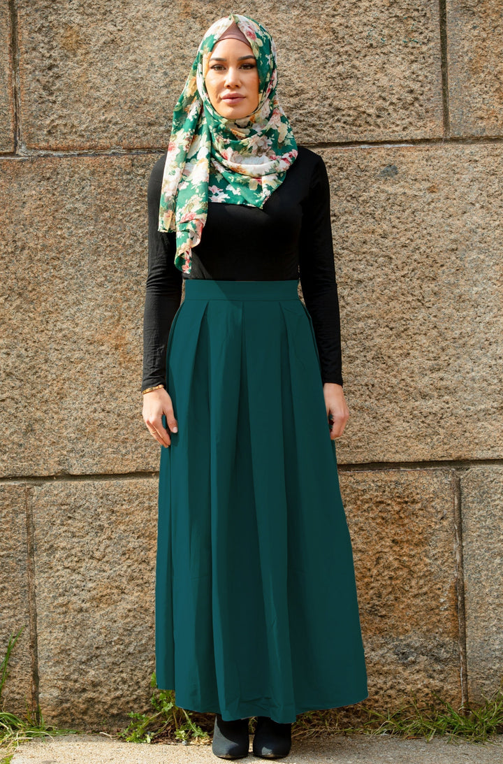 Teal High Waisted Lattice Maxi Skirt