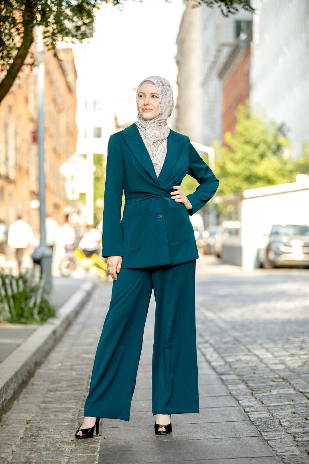 Teal Jacket and Pants Suit Set