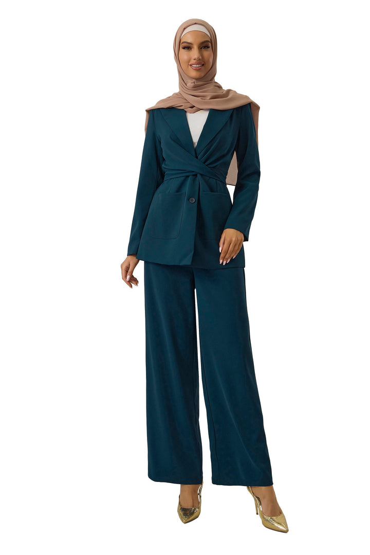 Teal Jacket and Pants Suit Set