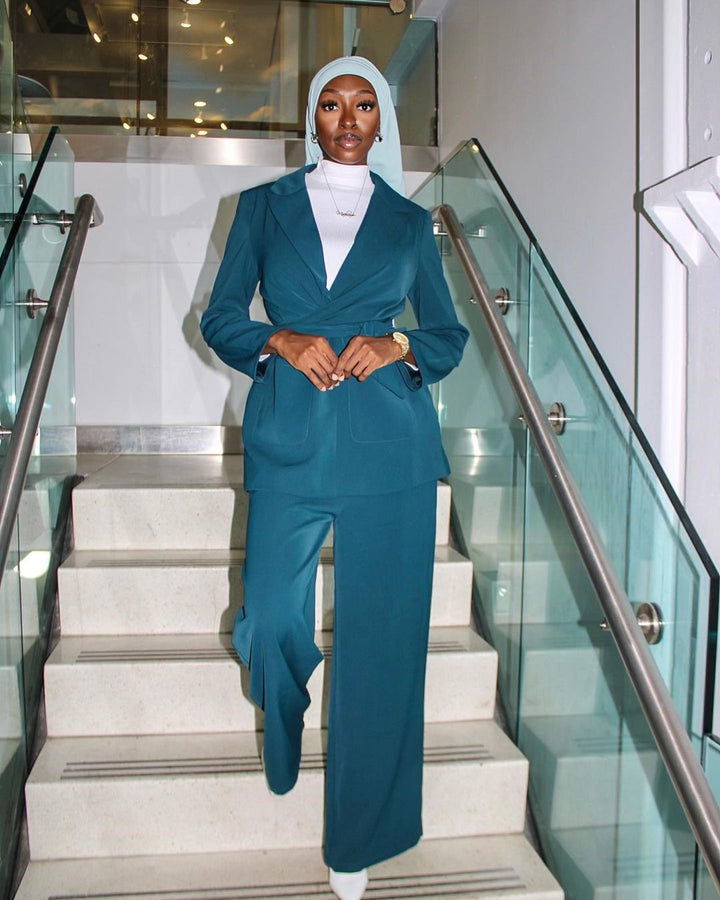 Teal Jacket and Pants Suit Set