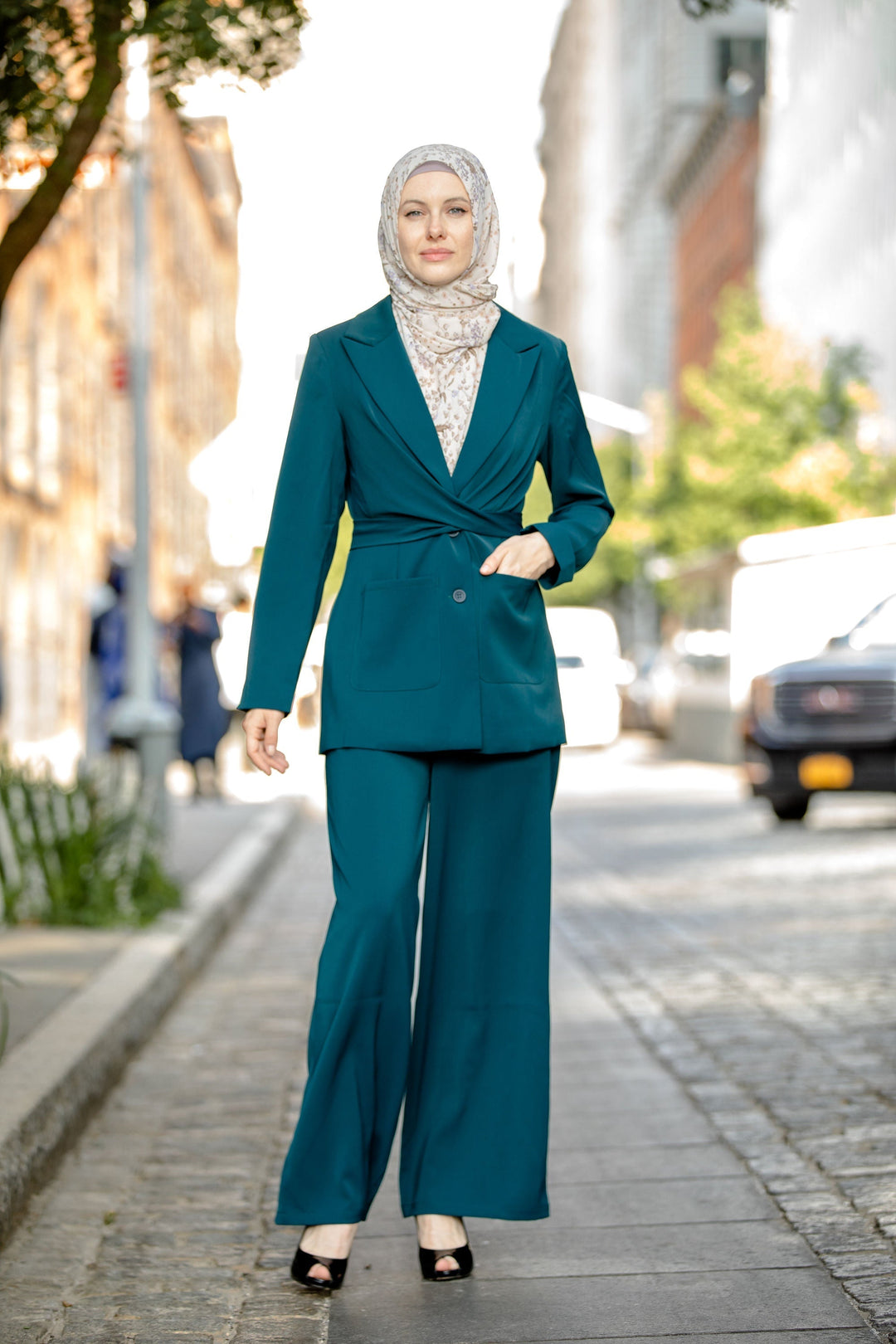 Teal Jacket and Pants Suit Set