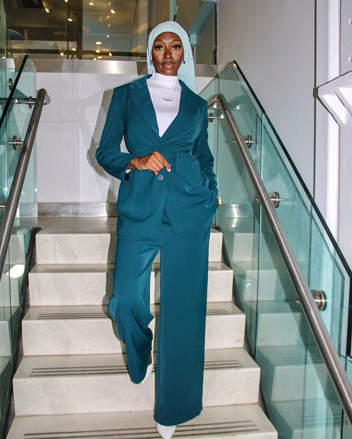 Teal Jacket and Pants Suit Set