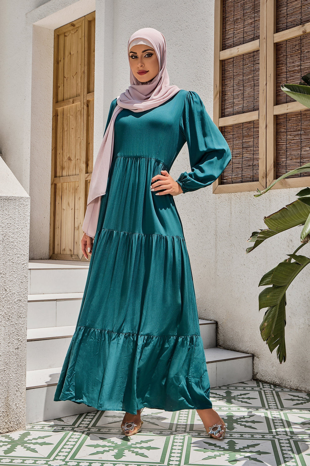 Teal Long Sleeve Maxi Dress-PREORDER